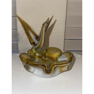 Vintage Murano-style Amber and Brown Handblown Glass Swan Ashtray Art Glass